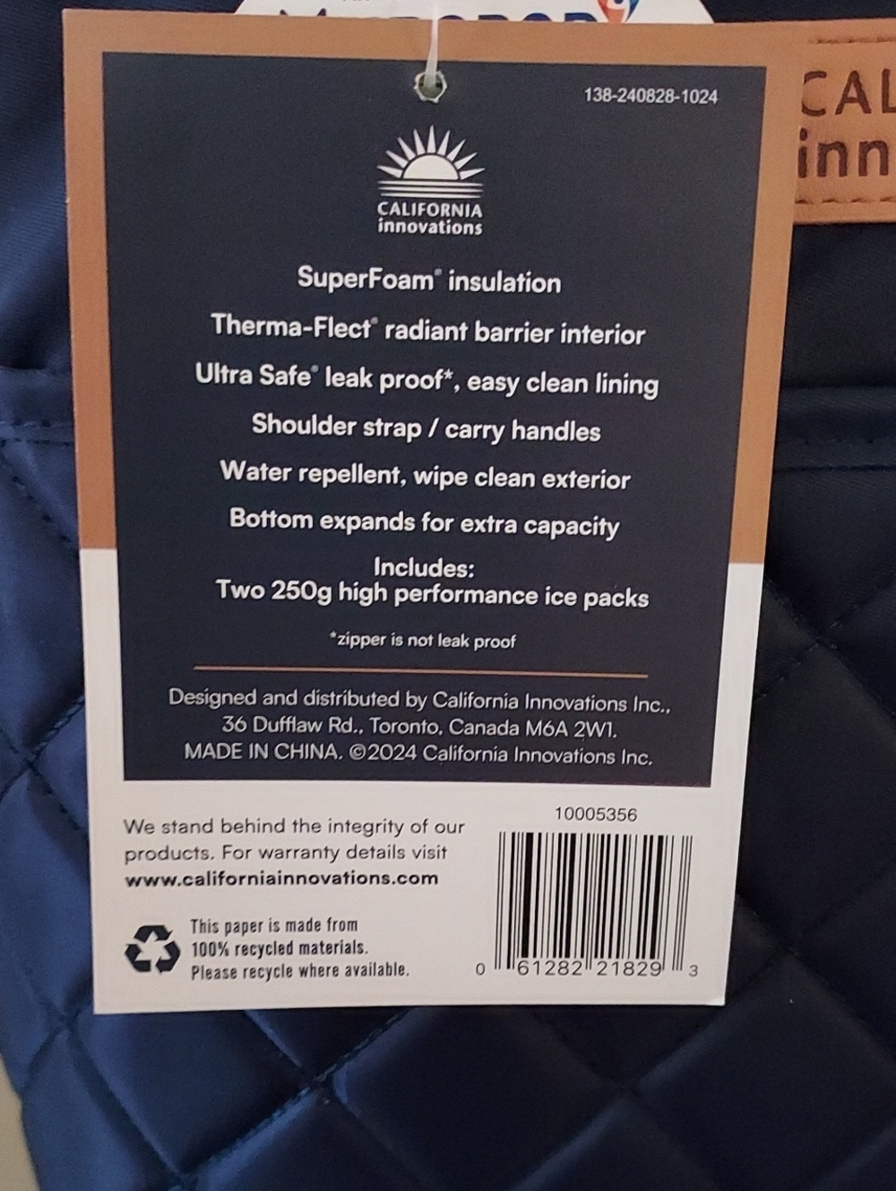 Califirnia Innovations Navy Quilted Lunch Tote Bag - Picture 9 of 9